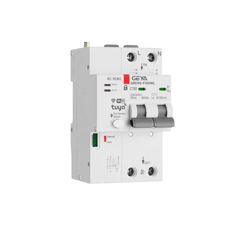 GRD9S-F100WL-2P Smart RCBO with WiFi control side view